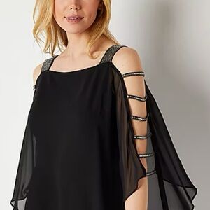 MSK Women’s Short Sleeve Embellished Cape Sheath Dress